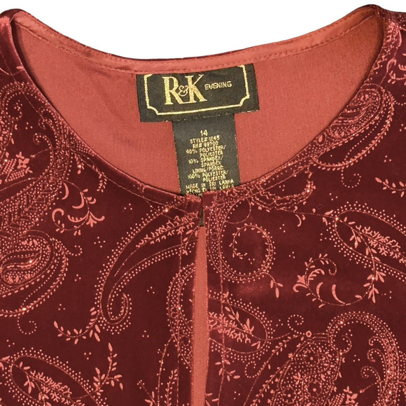 R&K Evening Cardigan & Tank Set Sz 14 Glittery Cocktail Party Stretch Red Velour - Picture 5 of 14